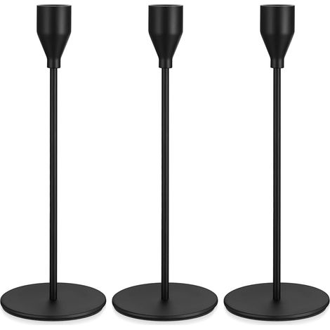 CCYKXA 3-Piece Black Candle Holders, Metal Chandelier Candlesticks, Tapered Candle Holders, Wedding Candlestick Decoration, Vintage Candlestick for Table Decoration, Birthdays, Home (1/5)
