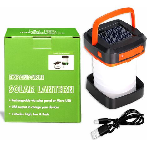 Solarbetriebene LED-Campinglaterne mit Teleskoparm, tragbar, wasserdicht, orangefarbenes Notlicht – Solar- oder USB-Aufladung, 3 Modi, für Wandern, Reisen, Garten und Outdoor-Sicherheit (1/3)
