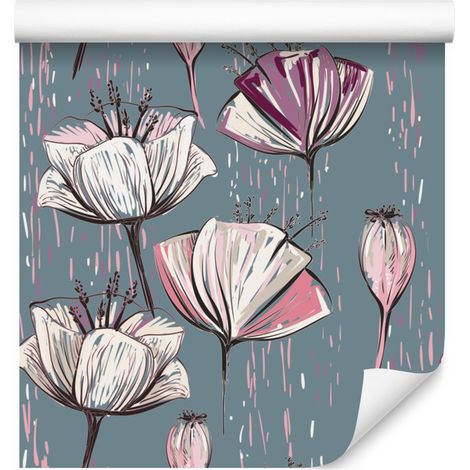 Papel pintado de tulipanes pintados para salón y dormitorio, 50x1000 cm. (1/5)