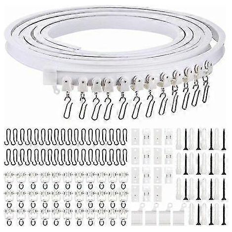 Rail de rideau incurvé pliable de 5 mètres pour plafond, avec crochets métalliques, séparateur de pièce (1/5)