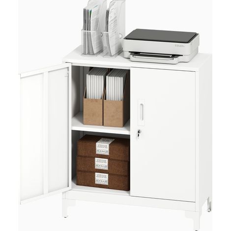Armadio da ufficio in metallo 80x35x91 cm bianco con ante chiudibili a chiave - CHICFURN (1/5)