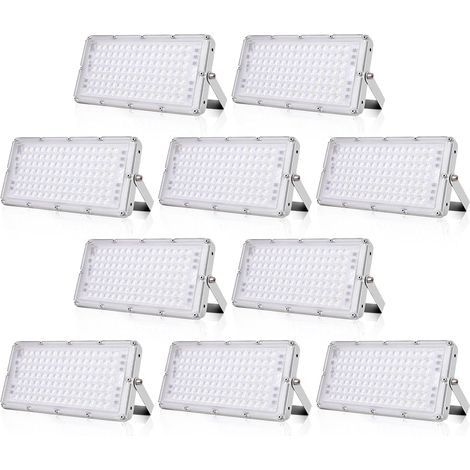 10 PCS Projecteurs LED Exterieur 100w, Extérieur De Projecteur 10000lm, IP67 Imperméable, Blanc Froid 6000-6500k, Idéal Pour Le Jardin/Le Garage/l'Hôtel