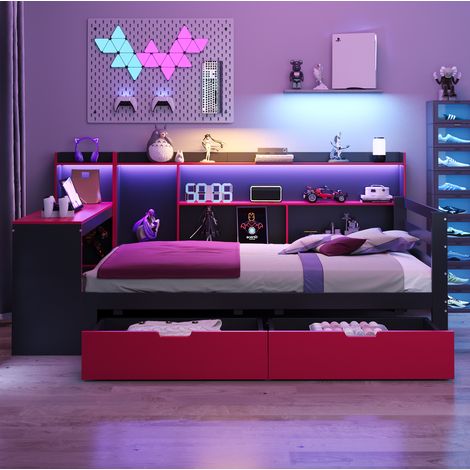 Cama dormitorio con escritorio y almacenaje negra OKMYHOME (1/5)