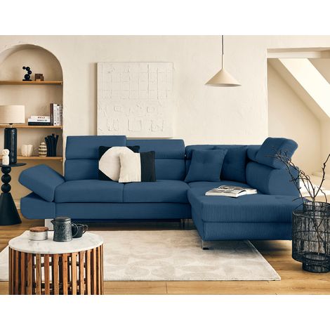 Lisbona - rechts 5 plätze schlaffunktion mit kopfstützen aus cordstoff - blau