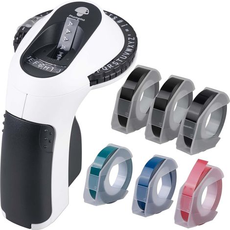 Machine d'étiquetage 3D E975, machine de gaufrage portable avec 6 rouleaux d'étiqueteuse d'étiquettes, machine d'étiquetage manuelle, imprimante d'étiquettes avec (£ € Ä Ö Ü) pour la maison (1/5)