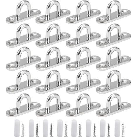 20 piezas de placas con ojales de acero inoxidable, ganchos de techo M5, ganchos de fijación, accesorios para barcos, para toldos, fijación mural (1/5)