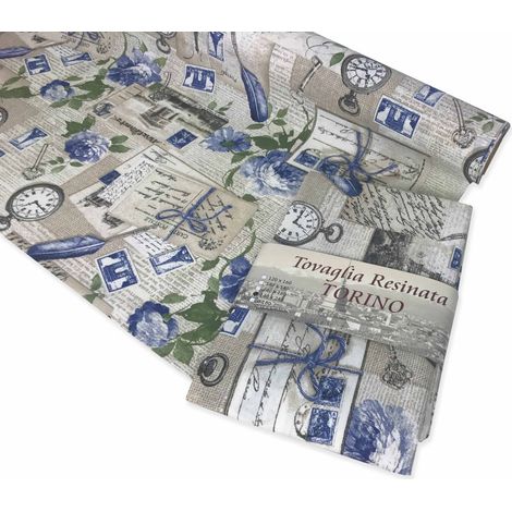 TOVAGLIA ANTIMACCHIA RESINATA TORINO SHABBY BLU Cm. 140x240 x12 persone
