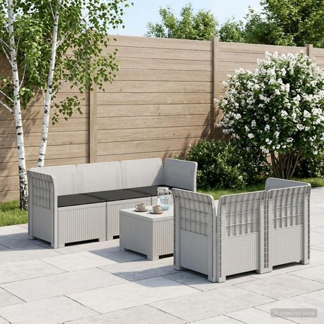 vidaXL Canapé de Jardin 5 Places avec Coussins Aspect Rotin PP Blanc (1/4)