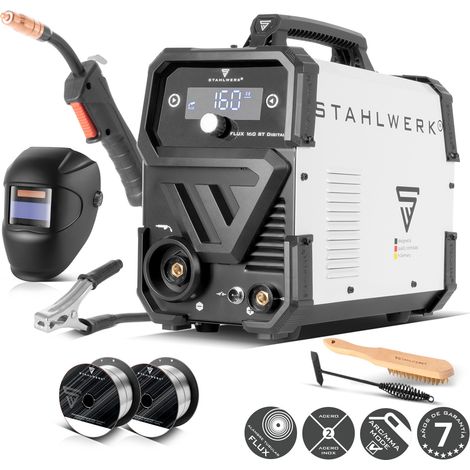 STAHLWERK Soldadora FLUX 160 ST Digital – Equipo completo – Combinada 3 en 1 con 160 A, soldadura con hilo hueco sin gas protector, MMA (Electrodo/ARC), Lift-TIG (DC), avance de hilo sinérgico, LED