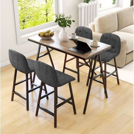 Conjunto de mesa de bar de 5 piezas 120x60x91 cm, acolchado, estilo moderno, poliéster gris oscuro (1/5)