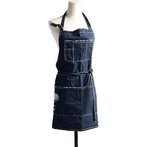 Verstellbare Matratzenschürze aus Denim, 5 Taschen, Unisex, stylische Denim-Schürze, geeignet für Cafés, Lounges, Bars und Küchen – Schwarz (1/5)