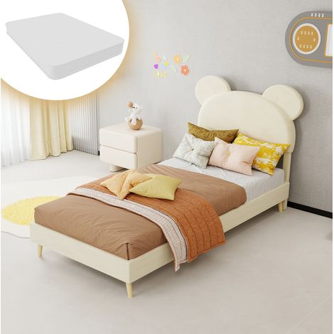 Bett mit Stauraum Stoff/Metall Beige 90x200 cm, gepolstertes Kinderbett mit cartoonförmigem Kopfteil (1/5)