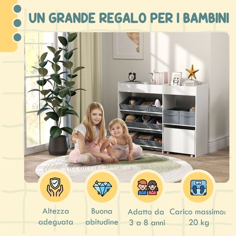 Étagère de rangement pour jouets enfants avec 11 paniers en tissu, casiers et tablettes, 105x30x80 cm, blanc