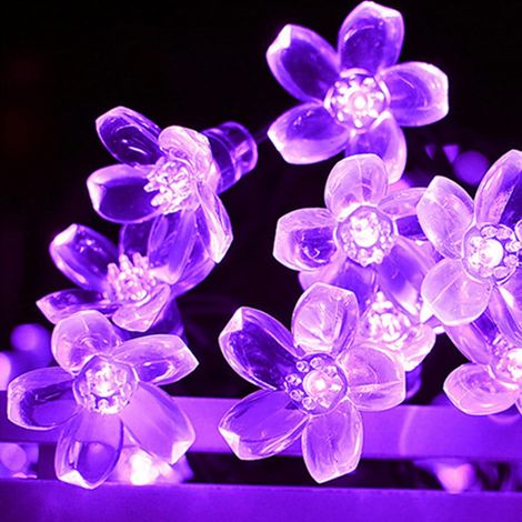 Guirlande lumineuse solaire, 20 LED, 5 mètres, guirlande lumineuse en fleurs de cerisier, étanche, adaptée au jardin, à la terrasse, à la décoration de fête.