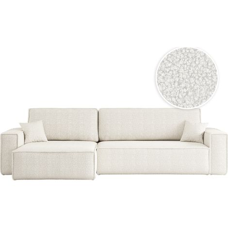 Loungitude – Canapé d'angle convertible 5 places – Réversible avec coffre de rangement – Tissu bouclette – Blanc – Fabrication européenne (1/5)