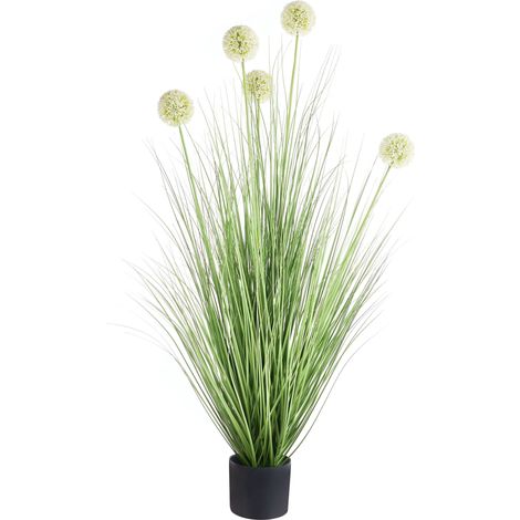 Artificial Potted Plant Green Grass Reed Flower Guelder Rose and Black Plastic Pot 120 cm Decorative Home Accessory SNOWBALL BUSH (1/5)