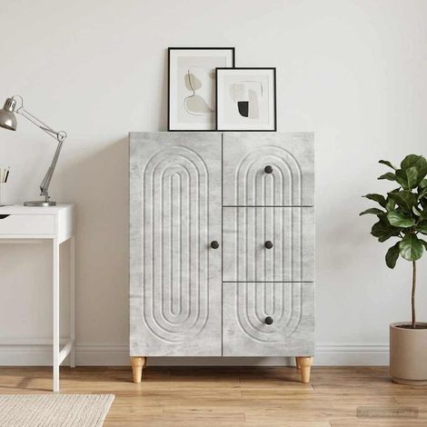 Buffet gris béton avec 3 tiroirs, porte et étagères, 66 x 34,5 x 90 cm, bois d’ingénierie - PANGIVO (1/5)