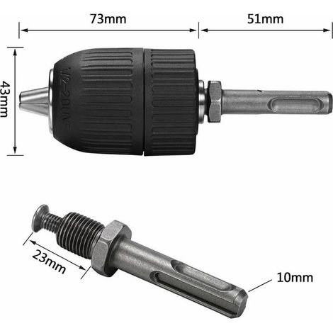 Mandrin sans clé 2-13 mm avec Adaptateur 1/2 'SDS Outil de Conversion sans clé Amovible Haute Performance pour SDS, GSB et GSR (1/4)