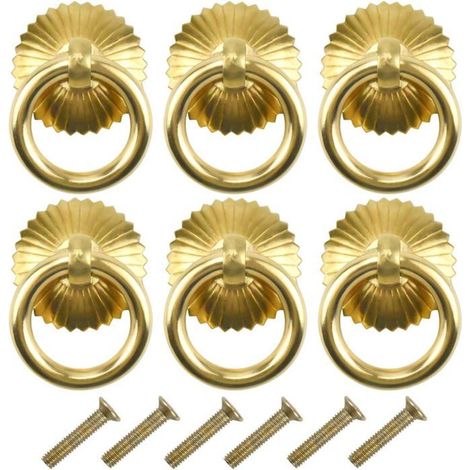 Lot de 6 poignées de meuble vintage en laiton vieilli – anneau 30 mm, vis 20 mm (1/5)