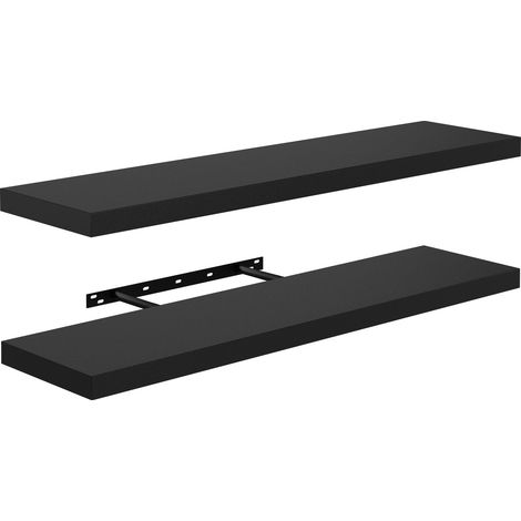 Étagères Murales Flottantes Lot de 2, Étagère Murale Bois Noir 80 cm avec Support Caché, Rangement Mural Décoratif pour Salon Chambre Cuisine (1/5)