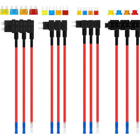 12 Pièces Porte Fusible Adaptateur, 4 Types Add A Circuit Mini/Micro/ Micro2/ Standard, Prise Fusibles 12V/24V avec Fusibles Lame 5A/ 10A/ 15A/ 20A, pour Voitures, Motos et Bateaux (1/5)