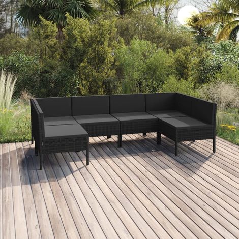 6-tlg. Garten-Lounge-Set mit Auflagen Poly Rattan Schwarz (1/5)