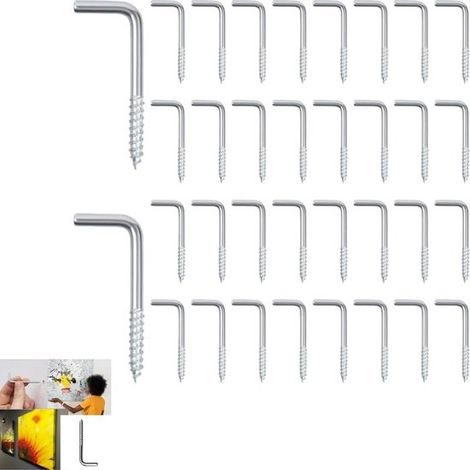 40 viti/ganci a L per legno, per fissaggio a pareti in legno interne ed esterne, in acciaio inox, 80 × 27 × 5 mm, colore argento. (1/5)