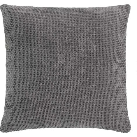 Coussin Déco en Velours Chenillé "Leo" 45x45cm Anthracite (1/3)