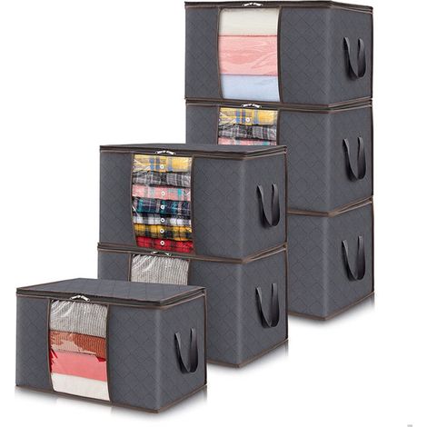 Lot de 6 sacs de tri pour couettes, en tissu non tissé épais gris. (1/5)