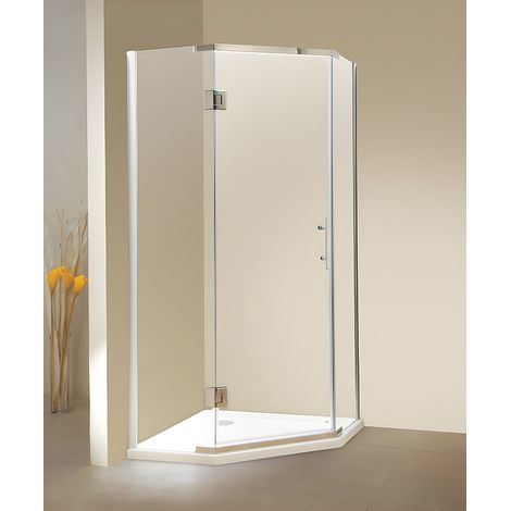 Vente-Unique – Paroi de douche d'angle porte battante 90x185 cm – Verre trempé 10 mm – Receveur inclus – Argenté – Accessoires fournis