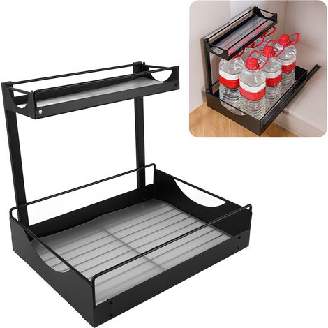 Étagère de rangement à plusieurs niveaux pour la cuisine, étagère de rangement pour placard, étagère de rangement pour évier, étagère de rangement en acier au carbone noir, grande taille. (1/5)