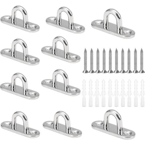 10 unidades de ganchos de techo en forma de U M5, acero inoxidable 304, base 15 x 45 mm, soporte de pared con anillas para fijar cuerdas en barcos, yoga o colgar lámparas de techo (1/5)