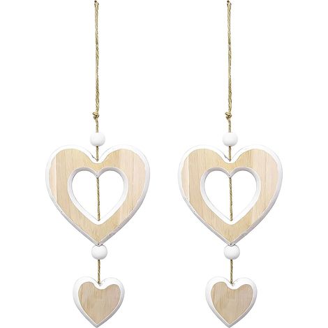 2 cœurs en bois à suspendre, déco romantique pour fenêtres, chambres et mariages. (1/5)