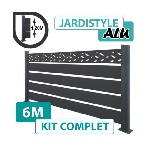 Kit Clôture Aluminium Gris Anthracite 6M - Claire voie Design - Sur Platines - 1,20 mètre