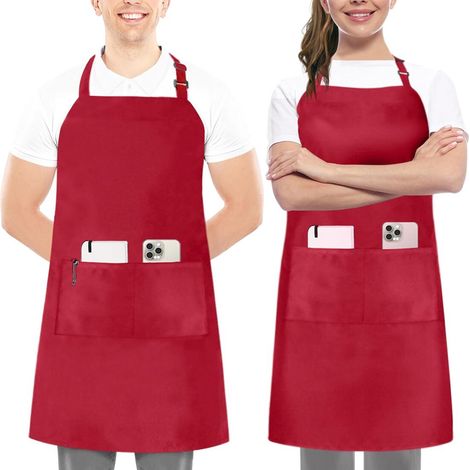 Pièces Tablier De Cuisine En Polyester, Bretelles Réglables Et 2 Poches, Tablier De Barbecue Pour Homme Et Femme, Restaurant Et Jard (1/5)