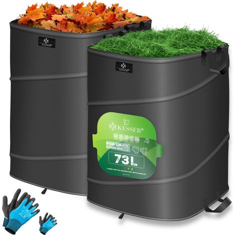 KESSER® Pop-Up-Gartensack Laubsack Gartenabfallsack inkl. Handschuhe Selbststehend mit Griffen Stabil Robust & Faltbar Anthrazit / Schwarz, 2x 73 Liter (1/5)