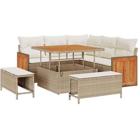 Maison Exclusive - Set Divano da Giardino 9 pz 8-Numero di posti Beige e Crema (1/5)