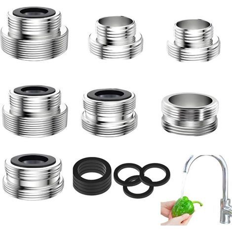 Lot de 7 adaptateurs de robinet pour robinet d'arrosage, robinet de cuisine avec joints, pour raccord de tuyau d'arrosage, évier, filtre à eau (1/5)