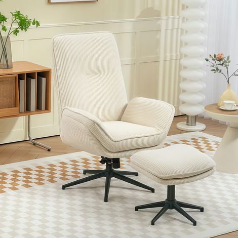 Sillón giratorio tapizado con reposapiés, sillón reclinable moderno para sala de estar, dormitorio, oficina en casa, color beige.
