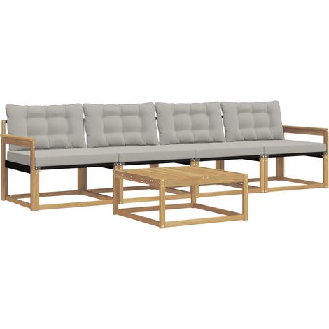 Set di divani da esterno 5 pcs Bianco e Grigio Chiaro vidaXL