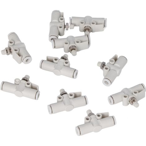 10Raccords Pneumatiques PVC Droits Enfichables 10mm, Vannes de Contrôle de Débit, Connecteurs Tubes pour Air Comprimé (1/5)