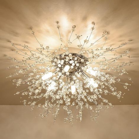 GROOFOO Lustres en Cristal Modernes Plafonnier,Lustre Feux d'artifice,Plafonniers en Cristaux K9 Doré,Éclairage Encastré,6 G9,Lampes Dorées pour Salon,Chambre,Salle à Manger,Couloir