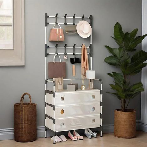 TrAdE Shop Traesio - Appendiabiti 8 Ganci Scarpiera 4 Ripiani Organizer Scarpe Armadio Multifunzione In Acciaio - (1/5)