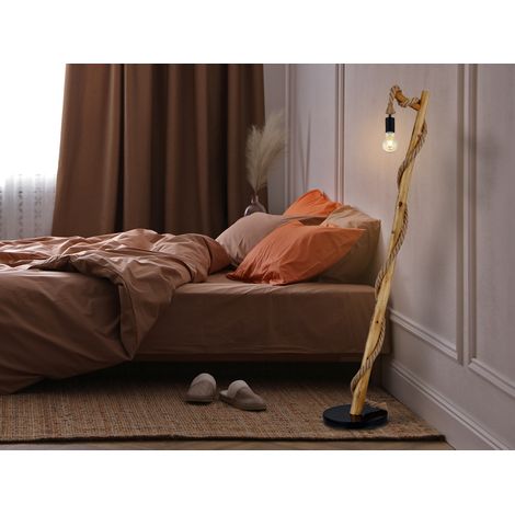 LED Stehleuchte mit Hanfseil und Holzstab, Höhe 150cm (1/5)
