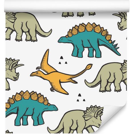 Papel pintado de dinosaurios coloridos para salón y dormitorio, 50x1000 cm. (1/5)