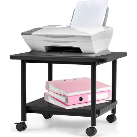COSTWAY Mesa Auxiliar con Rueda Giratoria 360⁰ Estante de 2 Niveles Almacenamiento Carro de Fotocopiadoras (Negro) (1/5)