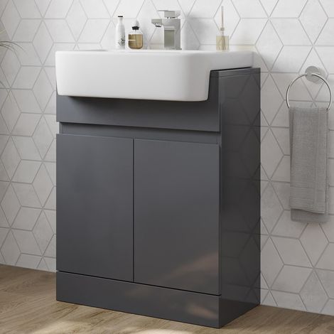 Artis Grey Gloss Freestanding Vanity Unit with Semi Recessed Basin - 600mm (1/5)