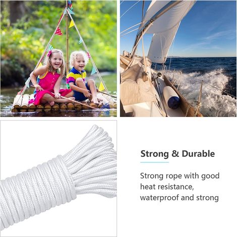 15m Corde de Drapeau en Nylon, Corde de Drisse Corde à Linge en Nylon Rechange Blanc Suspendre pour Vêtement Drapeau Décoration (1/5)