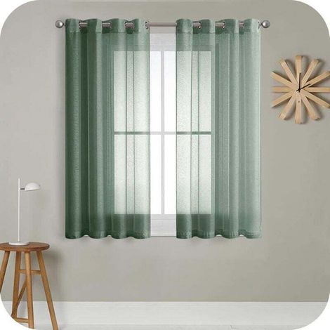 Halbtransparente grüne Voile-Gardinen in Leinenoptik, 2 Stück 140 x 160 cm mit Ösen – elegante Innendekoration für Wohnzimmerfenster