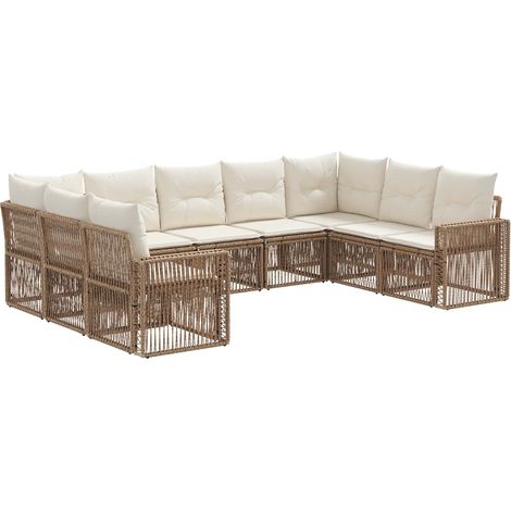 Gartensofa-set 9 pcs Beige und Cremeweiß Poly-Rattan vidaXL